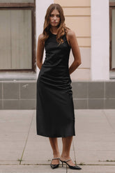 Black Satin Sleeveless Slip Dress