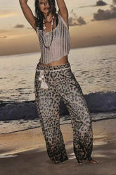 High-Rise Straight Jeans mit Leopardenmuster