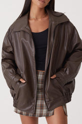 Motorradjacke aus PU-Leder mit Oversize-Kragen