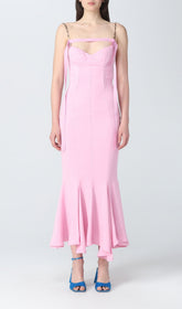 Trägerloses, schmal geschnittenes Maxikleid in Rosa