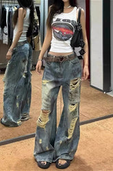 Used-Look Vintage Washed Lightweight Floor Jeans