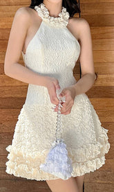 Ärmelloses Sommer-Minikleid mit Rüschenkragen und Jacquardmuster