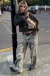 Hochwertige, gerade geschnittene Jeans mit Leopardenmuster