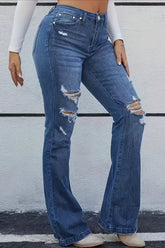 Stylische Stretch-Jeans mit Used-Look und mittelhohem Bund.