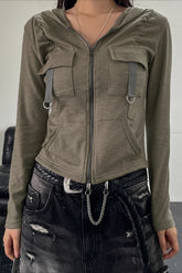 Cropped Hoodie mit Cargotaschen und Reißverschluss