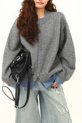 Amerikanischer Retro-Strickjacken-Look, zweiteilig, einfarbig