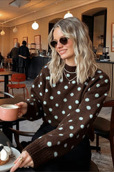 Contrast Polka Dot Crew Neck Knit Sweater