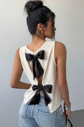 Double Bow Open Back Pleated Tank Top