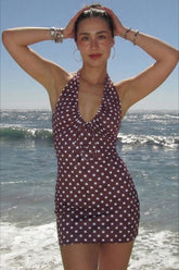 Sexy Spaghetti Strap Tie Polka Dot Bodycon Party Dress
