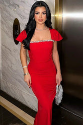 Bandage Water Drill Square Neck Partykleid