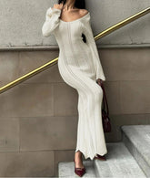 Strickkleid aus Wolle, langärmelig, Midi-Länge