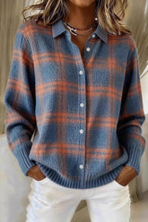 Plaid Collared Button Front Knit Cardigan