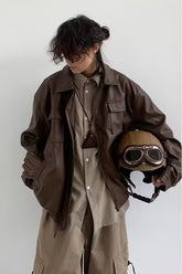 Retro Moto Braune Matte PU Jacke