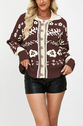 Modischer, locker gestrickter Cardigan mit quadratischem Kragen und Knöpfen