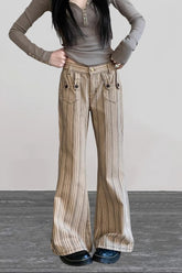 Low Waist Micro Flare Khaki Striped Y2K Slim Jeans