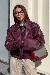 Vintage Bikerjacke aus weinrotem Leder