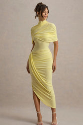 Solid Ruched Bodycon Cape Party Dress