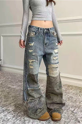 Gewaschene Camouflage-Patchwork-Jeans im Used-Look, schmal geschnitten