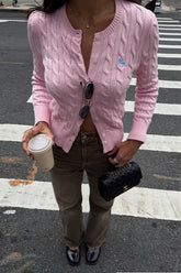 Langärmliger Street-Strickcardigan mit Pferdestickerei