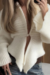 Strickcardigan mit V-Ausschnitt und asymmetrischem Saum im Retro-Stil