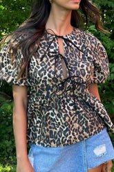 Schmale Bluse mit Leopardenmuster, taillierten Laternenärmeln