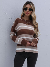 Kaffeefarbener, gestreifter Langarmpullover