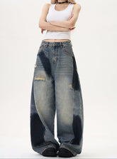 Used-Look-Jeans mit gebleichtem Waschschnitt, weitem Bein und Baggy-Style