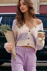 Kontrastfarbene, lockere Strickjacke mit V-Ausschnitt und langen Ärmeln