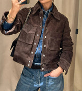 Brauner Wildledermantel, einreihig