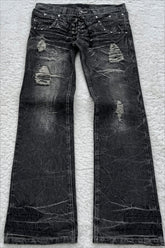 Gothic Distressed Double Waist Flare Jeans