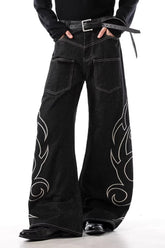 Vintage Embroidered Reverse Pocket Wide Leg Jeans