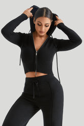 Sexy Strick-Kapuzenpullover mit hohem Bund und langen Ärmeln