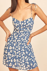 Strap Tie Waist Printed Floral Dress