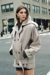 Eleganter, zweireihiger Retro-Mantel mit Stehkragen