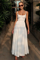 White Smocked Cotton Maxi Slip Dress