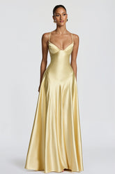 Satin Spaghetti Strap Flared Maxi Dress