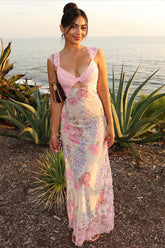 Floral Lace Trim Strappy Maxi Dress