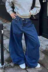 Vintage Relaxed Curved Wide Leg Dunkelblaue Jeans