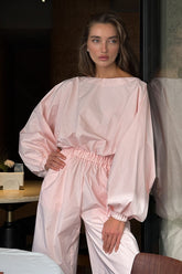 Balloon Sleeve Backless Wide Leg Jumpsuit