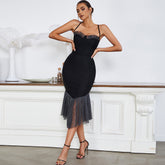 Trägerloses, ärmelloses, plissiertes Midi-Bandagenkleid HB79270