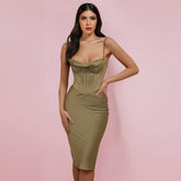 Trägerloses, ärmelloses, gestreiftes Midi-Bodycon-Kleid HI1216