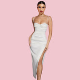 Trägerloses, ärmelloses Maxikleid mit Schlitz, figurbetont, HI1291