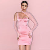 Neckholder-Minikleid mit langen Ärmeln und Cut-outs, figurbetont, HI1305