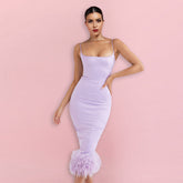 Trägerloses, ärmelloses Midi-Federkleid HI1326