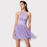 Ärmelloses Mini-Bandagenkleid mit Rundhalsausschnitt und Quasten HL6259