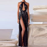 Ärmelloses Maxikleid mit Rundhalsausschnitt und Cut-outs, figurbetont, HT2694