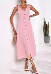 Kleid mit Bindebändern an den Schultern und kontrastierenden Knöpfen