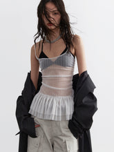 Jnylon Studio Transparentes, plissiertes Korsett-Top – Weißes, gerafftes Mesh-Bustier für Damen mit Tüllrock