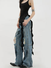 Vintage-Jeans mit Used-Look und Used-Finish, Patchwork-Design und weitem Bein