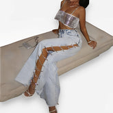 Jeans mit geradem Bein und seitlichem Hohlsaum, weit geschnitten